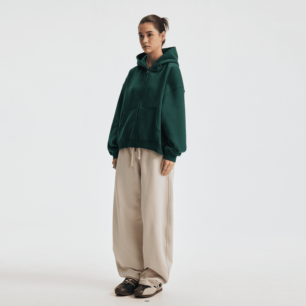 Unisex Boxy Cropped Fleece Zip-up Hoodie(380GSM)