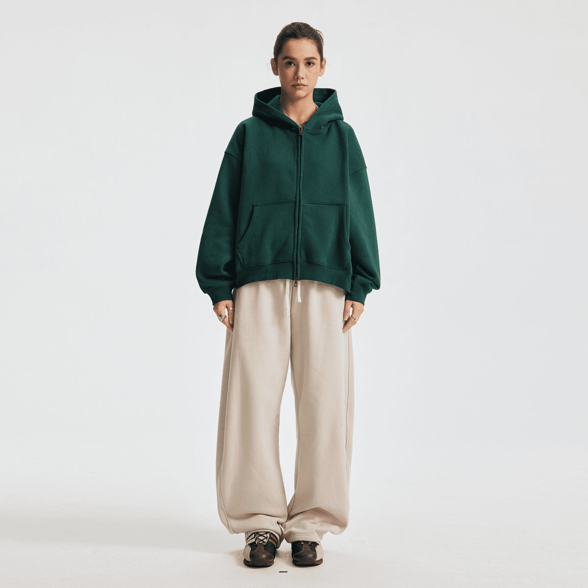 Unisex Boxy Cropped Fleece Zip-up Hoodie(380GSM)