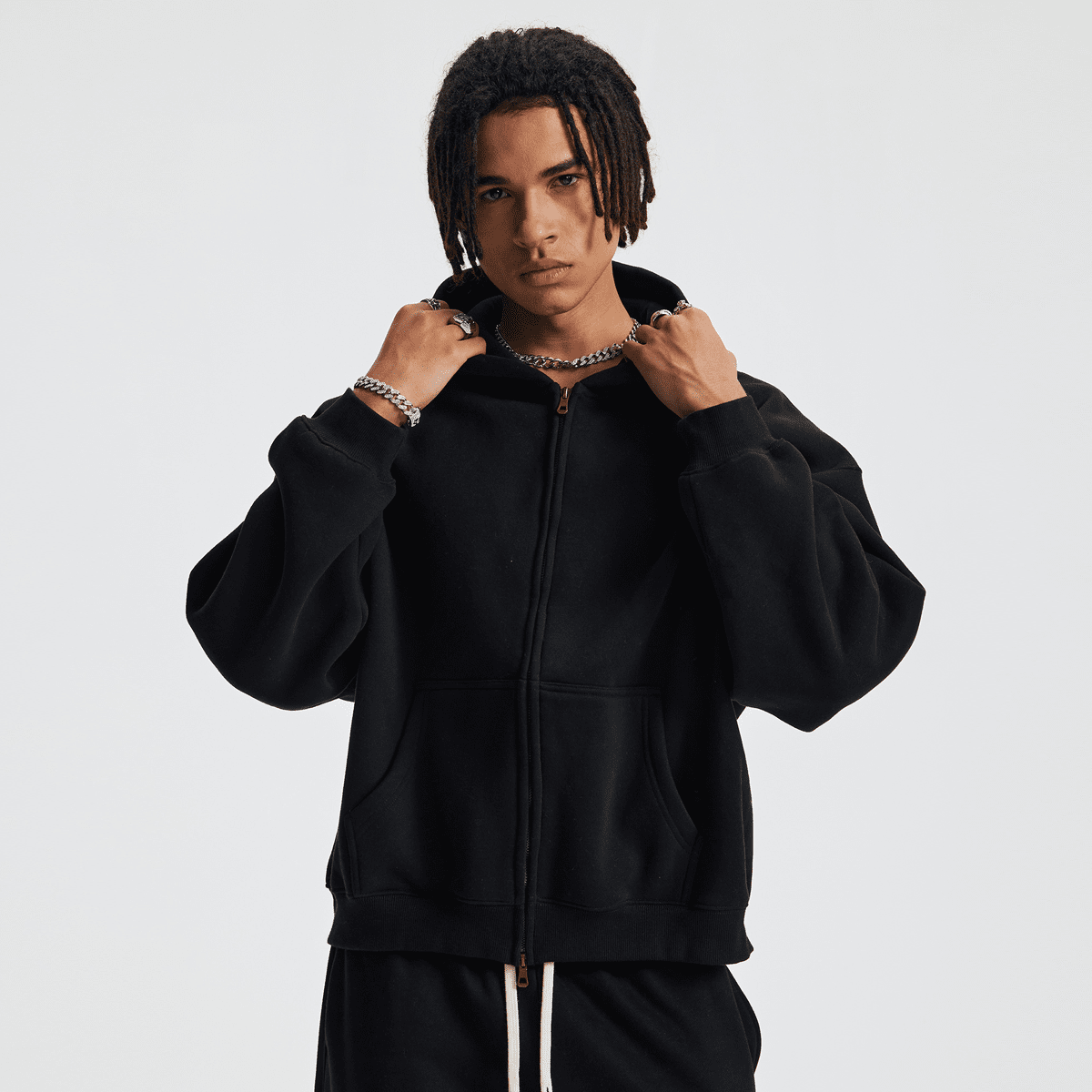 Unisex Boxy Cropped Fleece Zip-up Hoodie(380GSM)