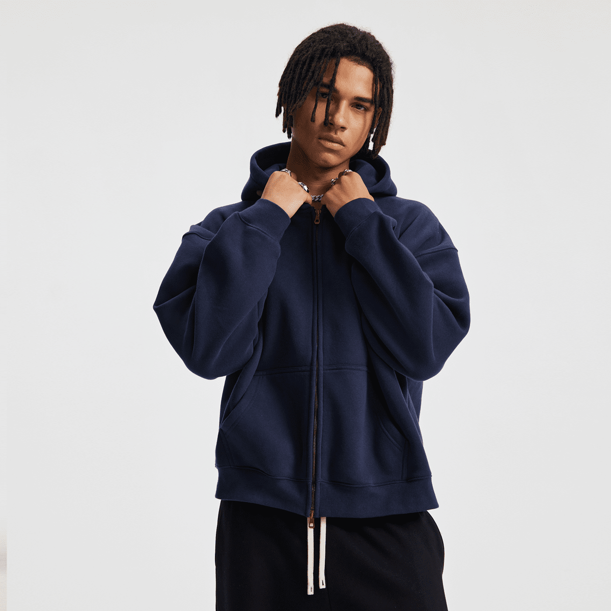 Unisex Boxy Cropped Fleece Zip-up Hoodie