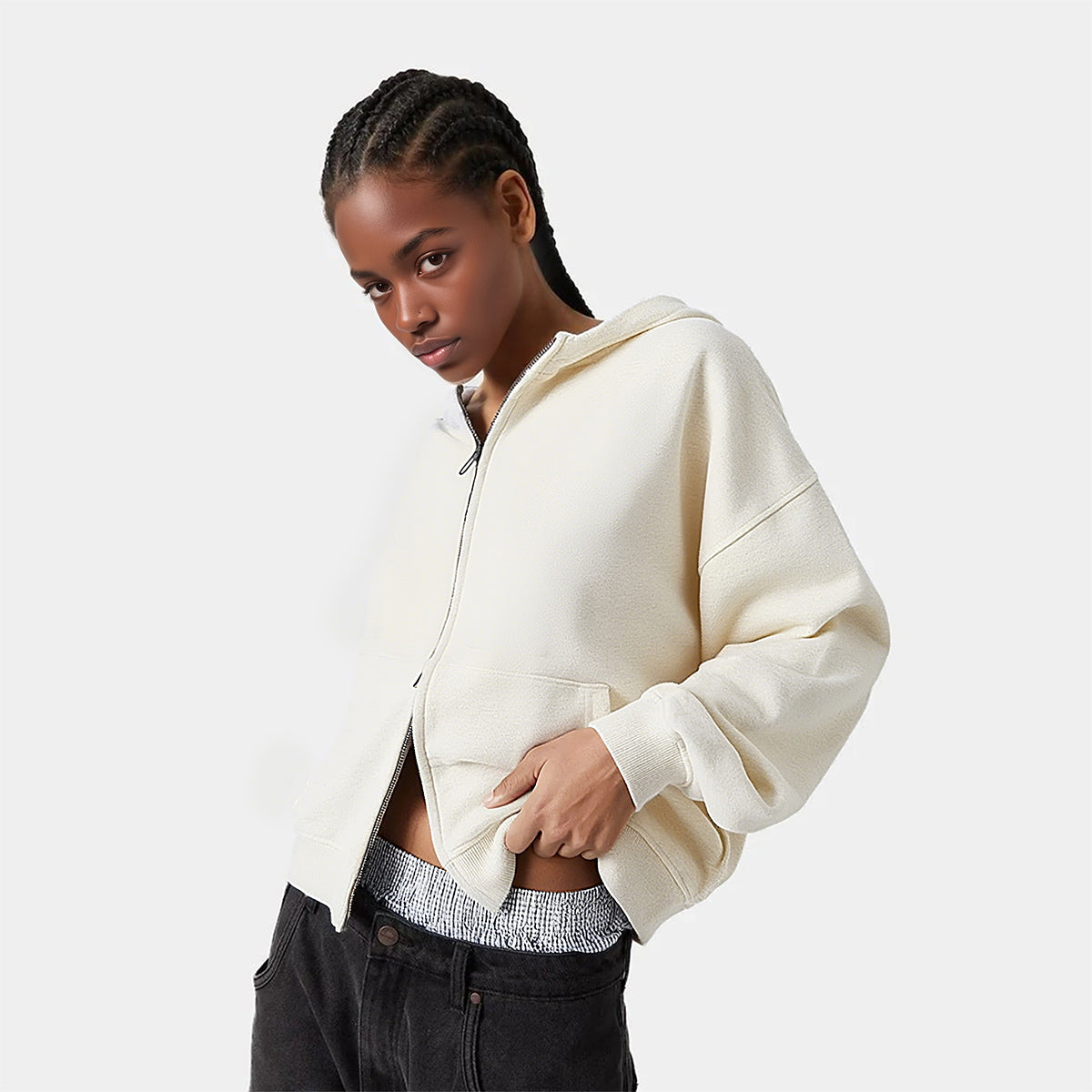 Unisex Cropped Double-Zip Hoodie
